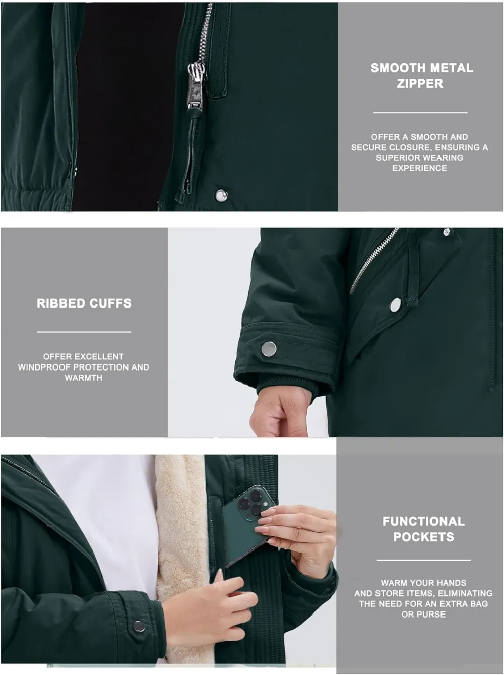 Women's Winter Coats Fleece Lined Parka Jacket Hooded Long Winter Warm Parka Coat with Pockets