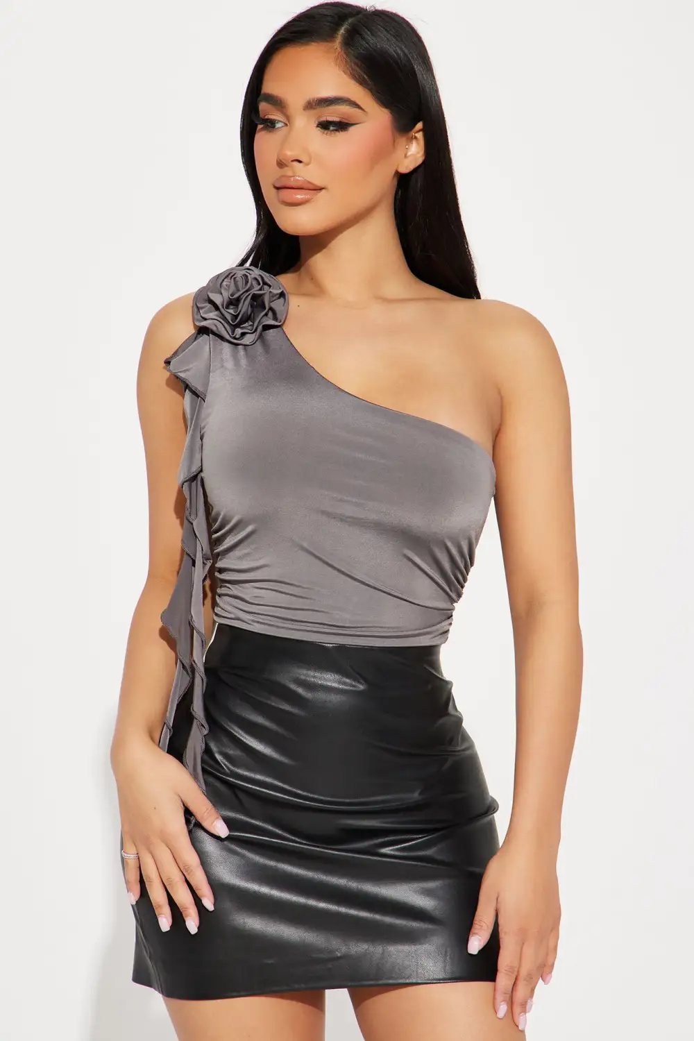 Feeling Pretty Rosette Bodysuit - Charcoal