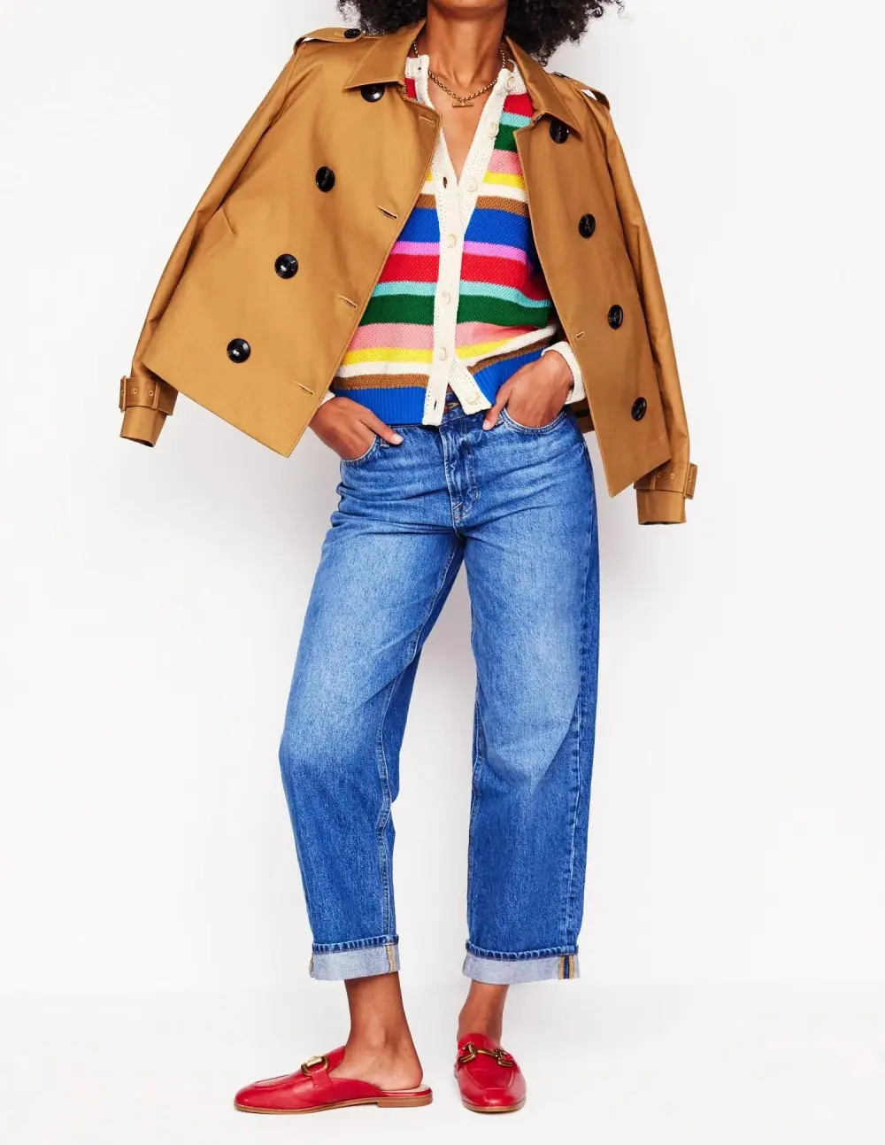 Bright Rainbow Stripe Large Trim Cardigan