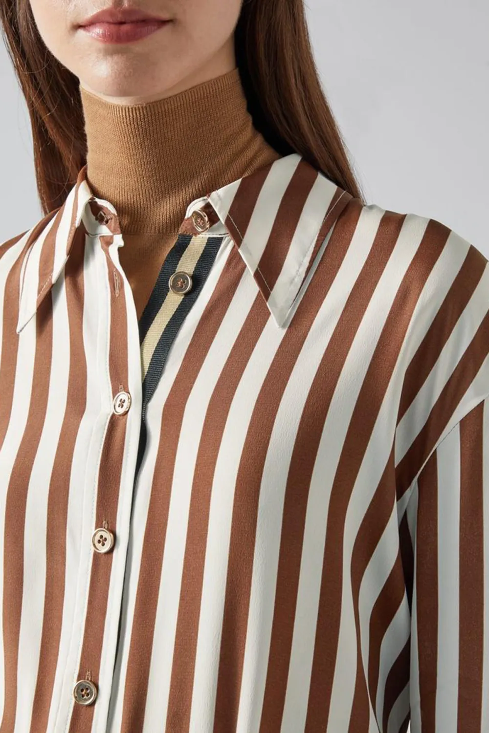 Brown Striped Long Sleeve Button Down Shirt