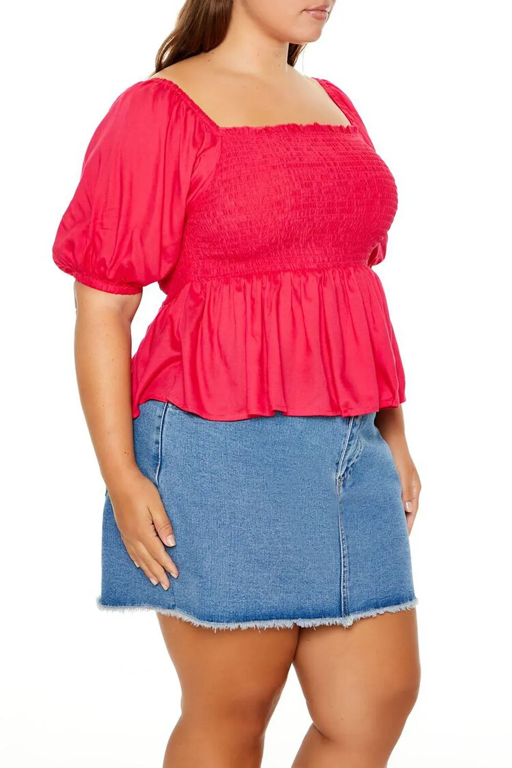 Plus Size Puff-Sleeve Peplum Top