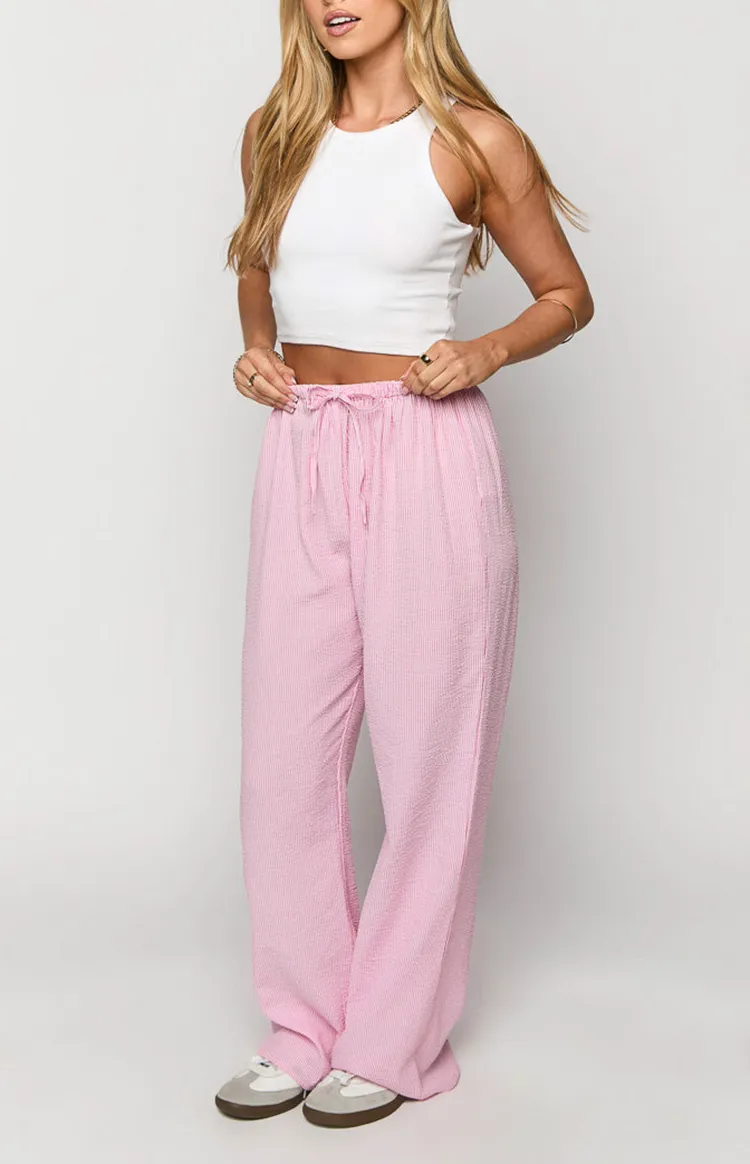 Pink Striped Drawstring Pants