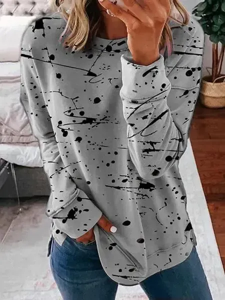 Women Long Sleeve Scoop Neck Polka Dot Graphic Top