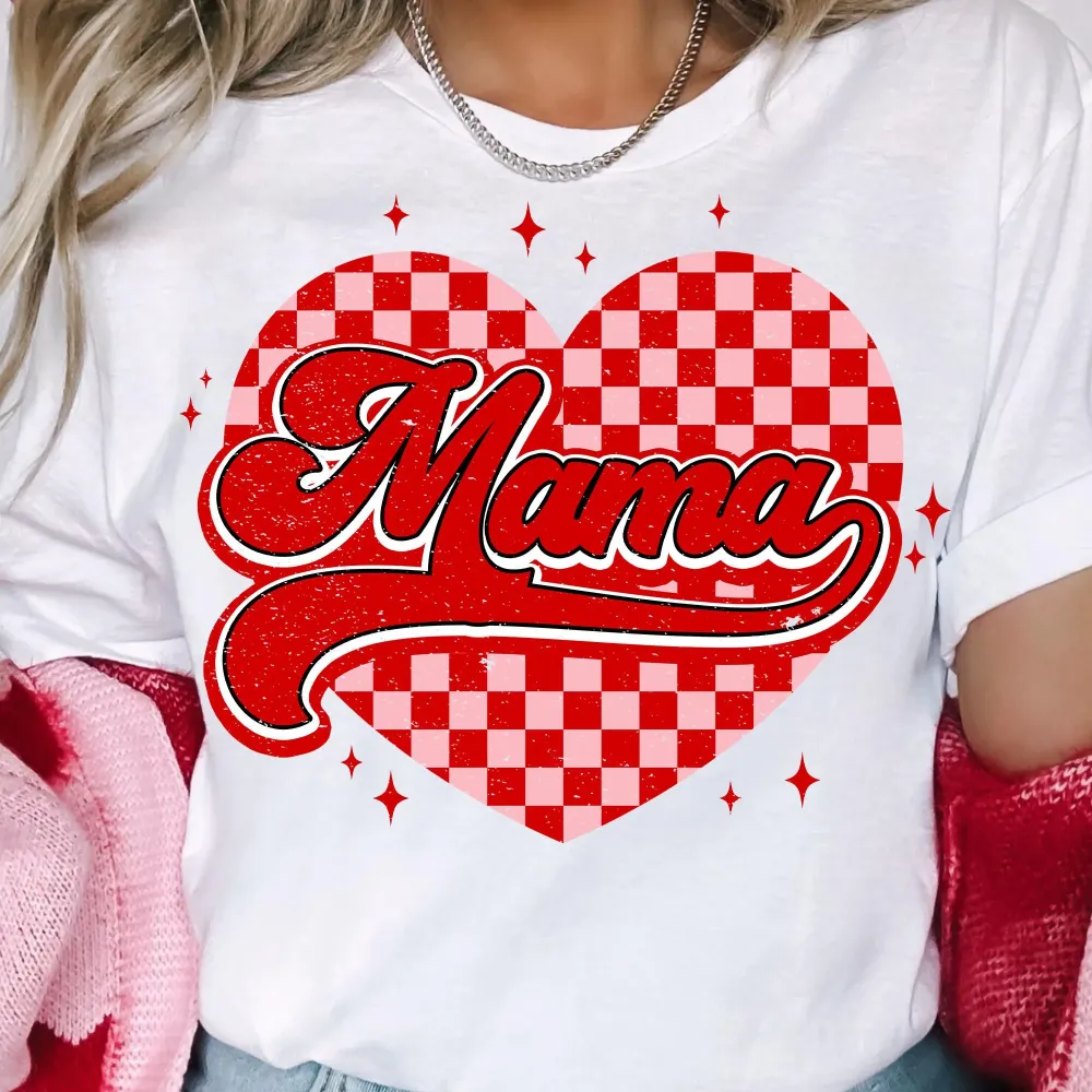 Mama I Love You Print Round Neck Short Sleeve T-Shirt