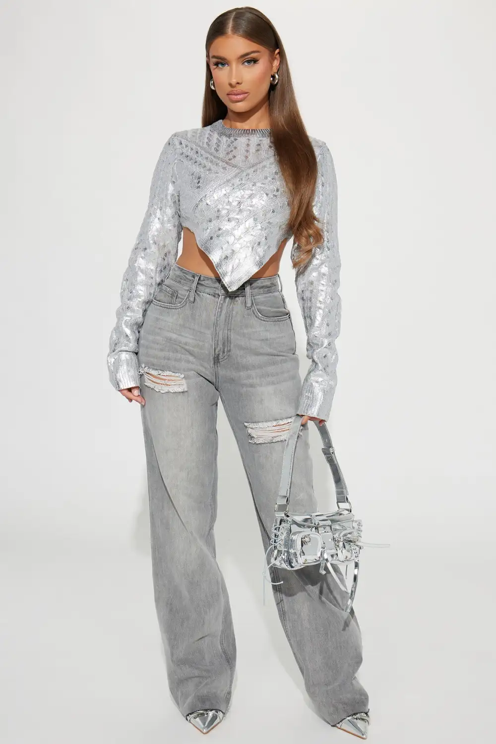 Strollin' Around Metallic Sweater - Silver