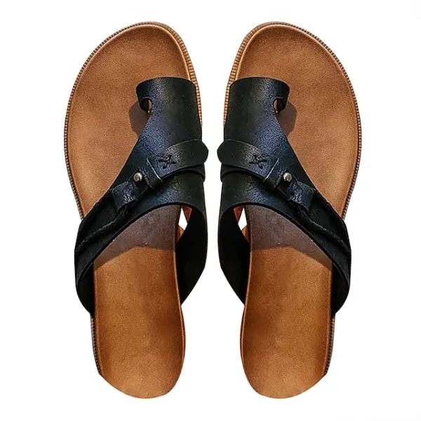 Women's Sandals Orthopedic Sandals Bunion Sandals Plus Size Daily Beach Summer Buckle Flat Heel Casual Faux Leather Loafer Solid Colored Black Brown Gray