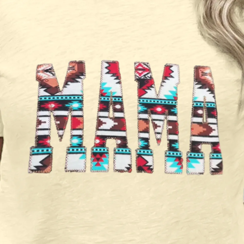 Women'S T-Shirt Cotton Alphabet Print Aztec Print T-Shirt Round Neck MAMA Short Sleeve