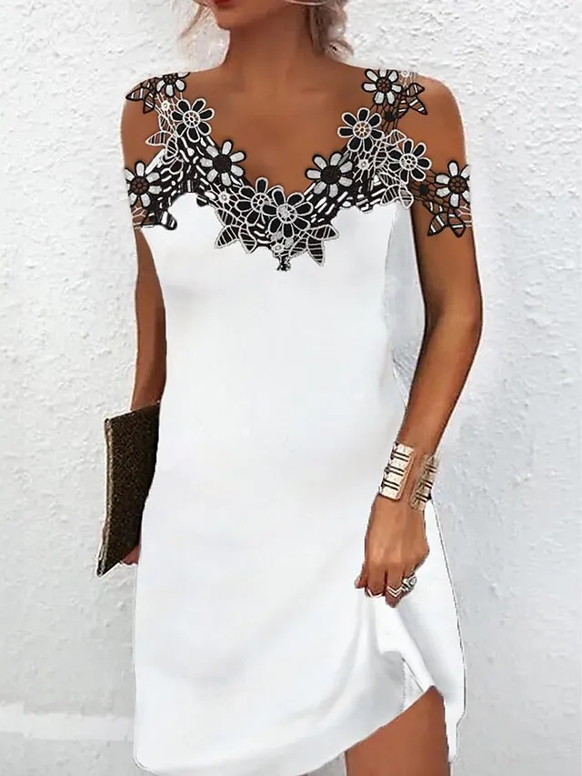 Women's Casual Dress Summer Dress Plain Dress Plain Lace Strap Mini Dress Fashion Modern Outdoor Street Sleeveless Regular Fit Black White Red Summer Spring S M L XL XXL