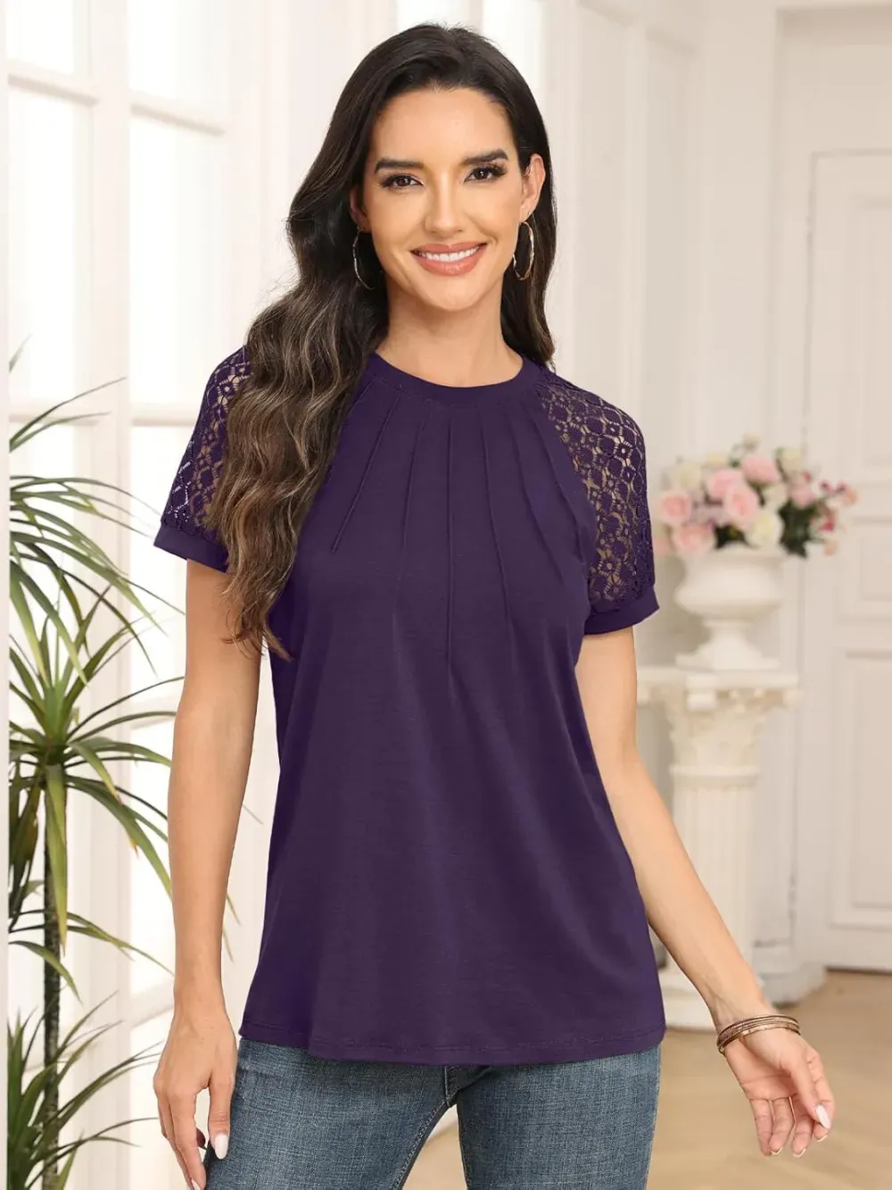 AUTOMET Womens Tshirts Trendy Fashion Tops Lace Short Sleeve Business Tee Shirts Casual Knitted Blouses Summer Outfits 2024