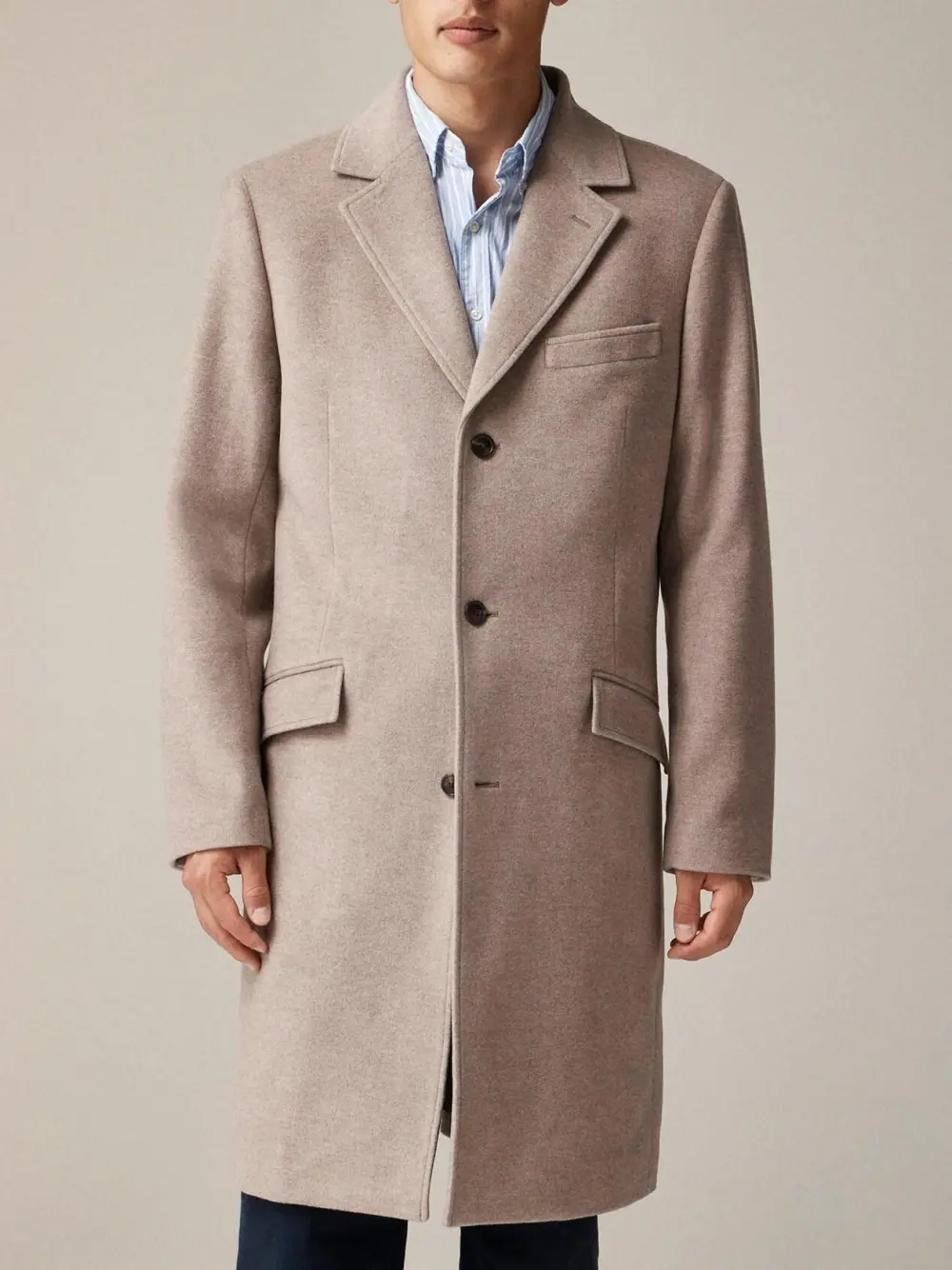 Beige Double Breasted Wool Coat