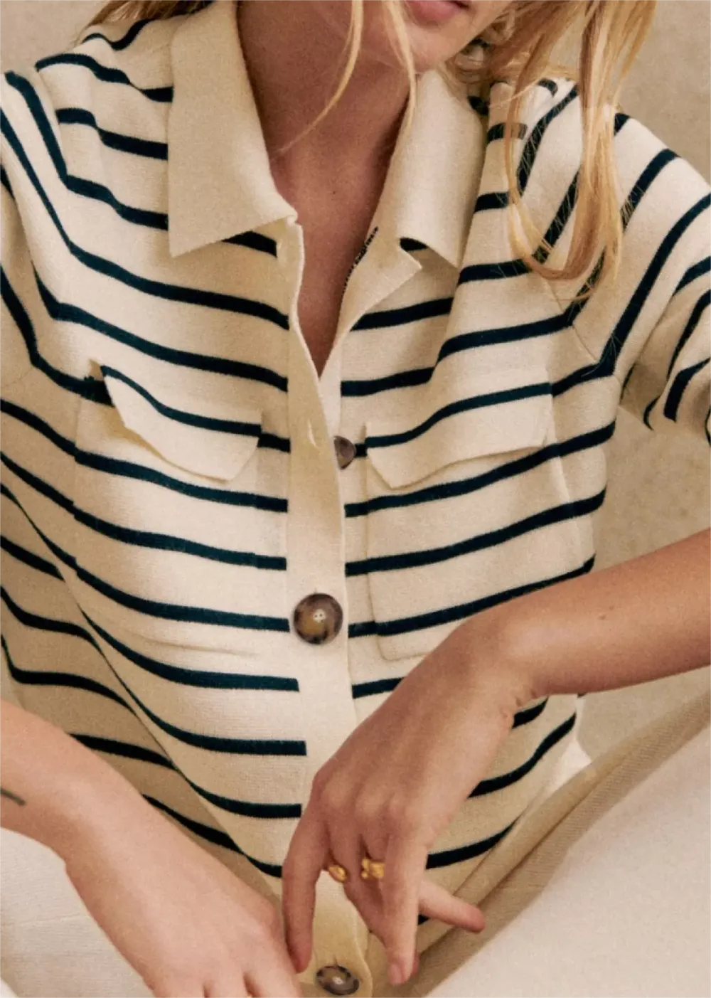 Cream Button Pocket Knit Jacket