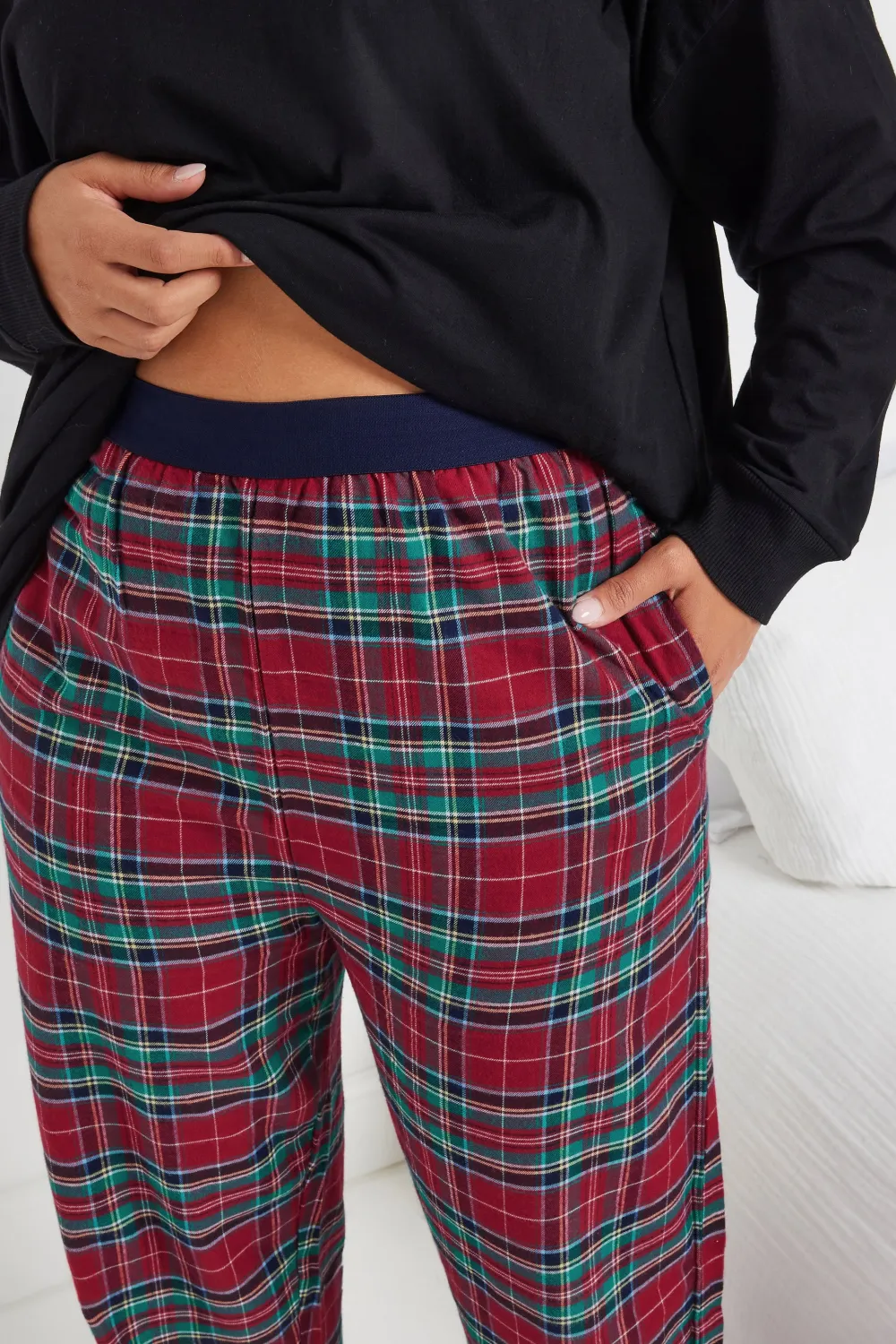 YOURS Curve Green & Pink Boyfriend Check Pyjama Bottoms