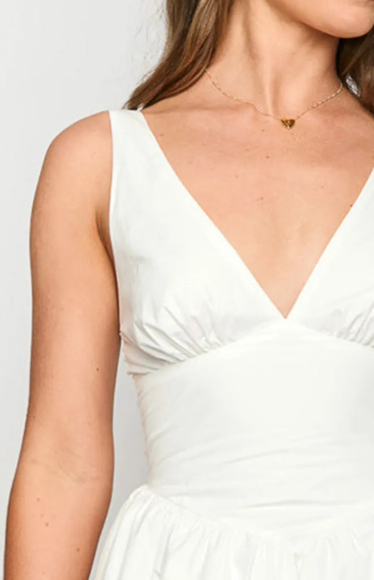 White Deep V-Neck Flared Mini Dress