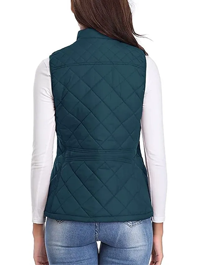 Women's Quilted Vest Crop Sleeveless Winter Coat Lightweight Puffer Gilet Warm Windproof Outerwear with Pockets Zip up Fall Street Casual Jacket Light Blue claret Sea Blue
