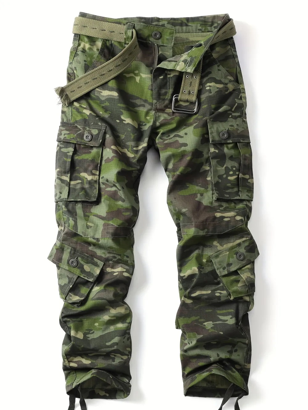 Men's Camouflage Print Tactical Cargo Pants, 8 Pockets Outdoor Hiking Work Trousers