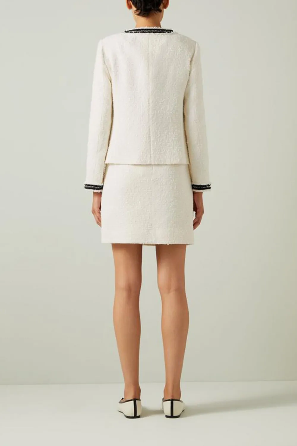 White Tweed Contrast Trim Short Jacket