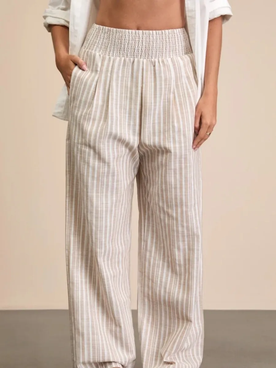 Smocked Waist Striped Pants