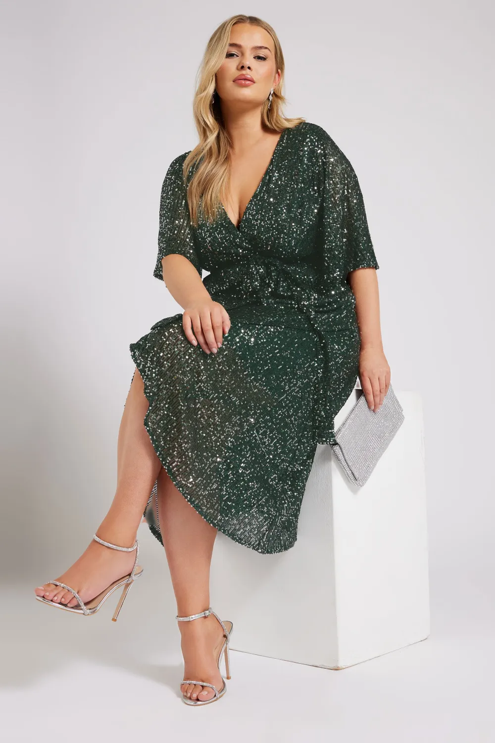 YOURS LONDON Curve Navy Blue Sequin Wrap Dress