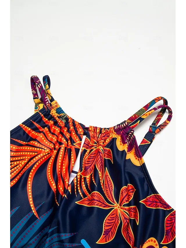 Printed Drawstring Tankini Swimsuit