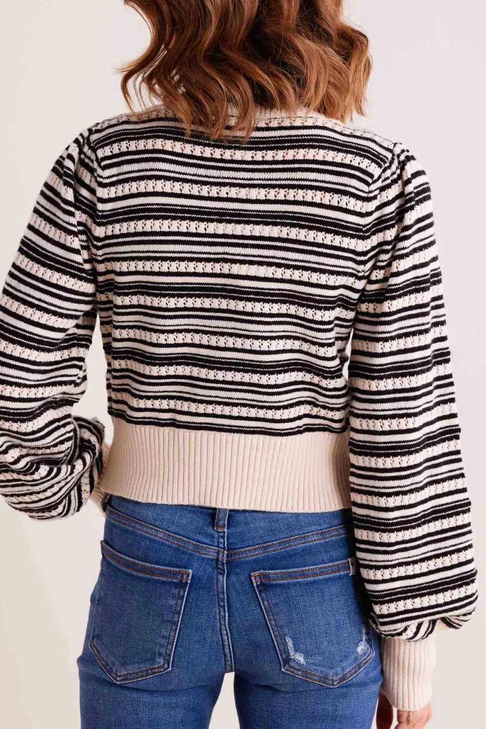 Striped Tie-Front Knitted Cropped Cardigan