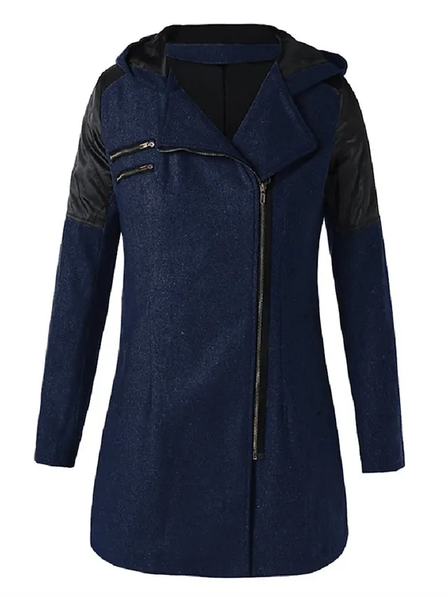 Women's Coat Windproof Warm Outdoor Street Daily Wear Going out Zipper Pocket Zipper Hoodie Fashion Modern Casual Minimalism Plain Regular Fit Outerwear Long Sleeve Fall Winter Navy Black Wine S M L