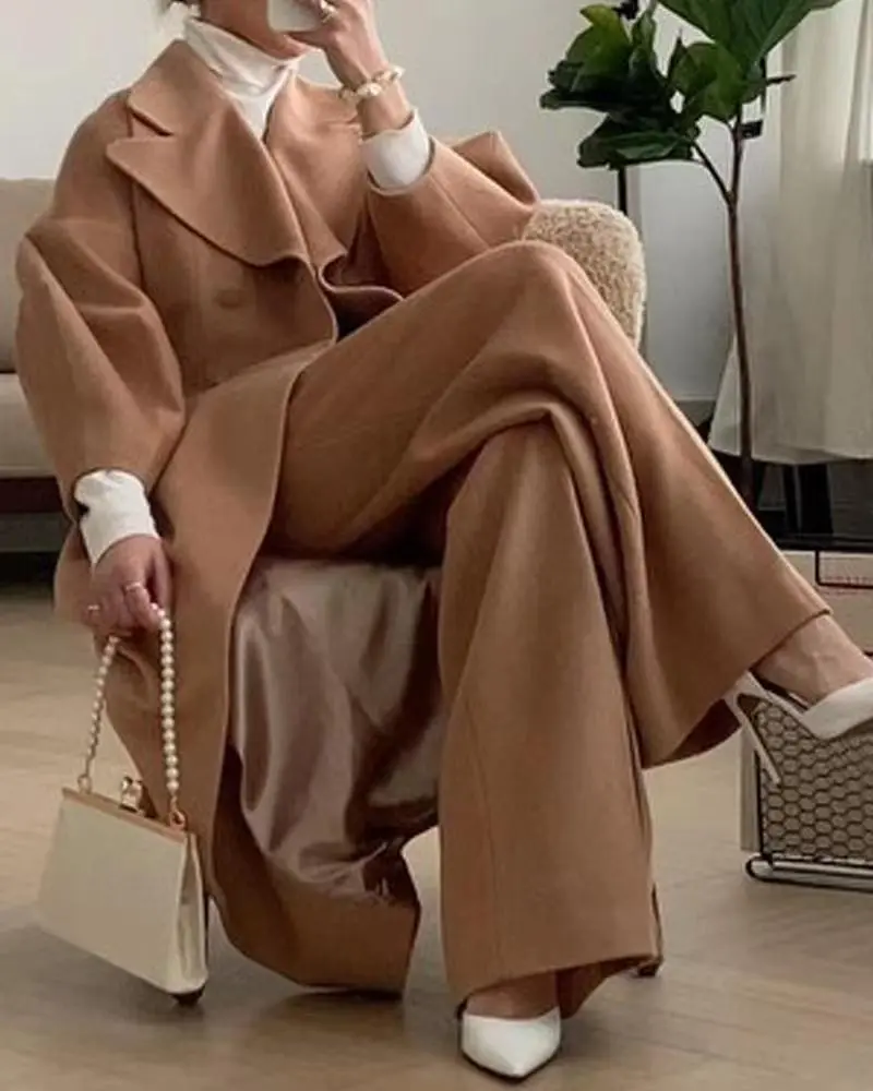 Retro Court Style Lantern Sleeve Large Lapel Long Coat