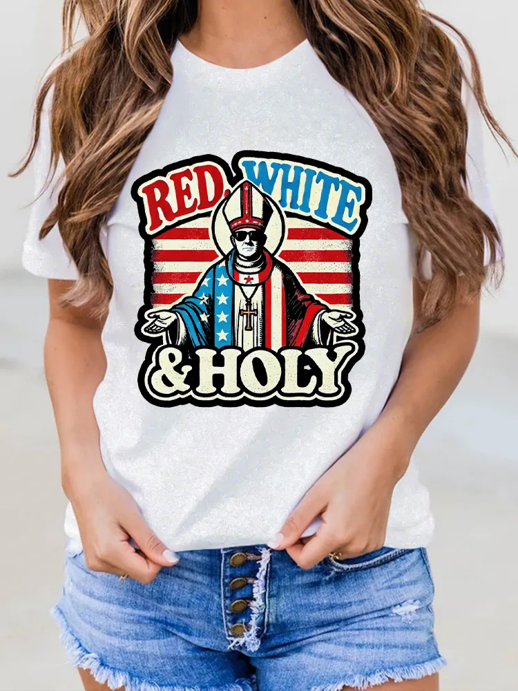 Women'S Red White And Holy Round-Neck Short-Sleeved T-Shirt