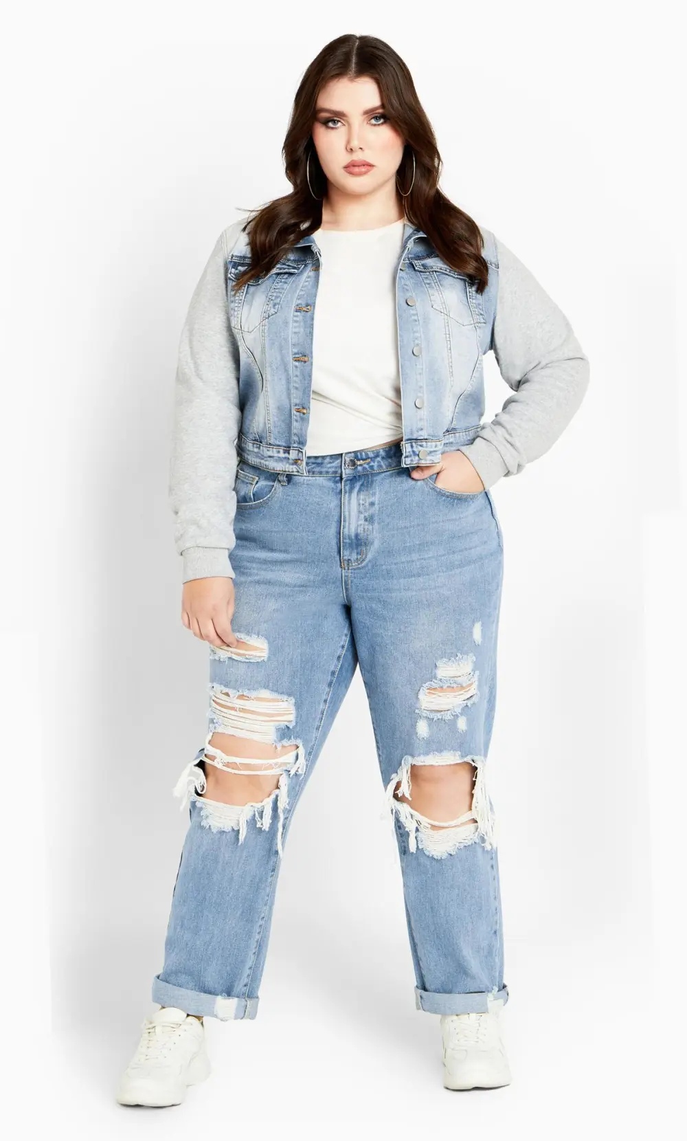 Evans Blue & Grey Cropped Denim Jacket