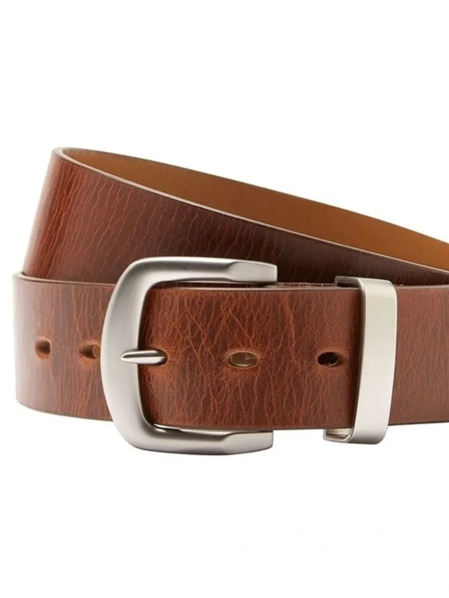 Textured Leather Belt with Silver Buckle