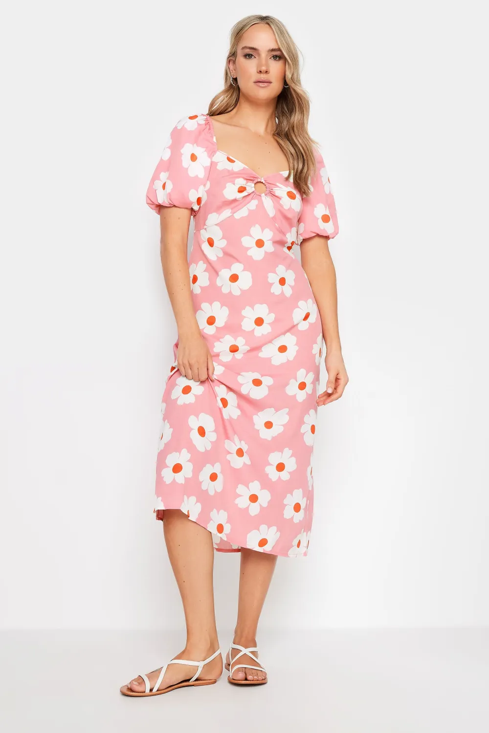 LTS Tall Pink Daisy Cut Out Midi Dress