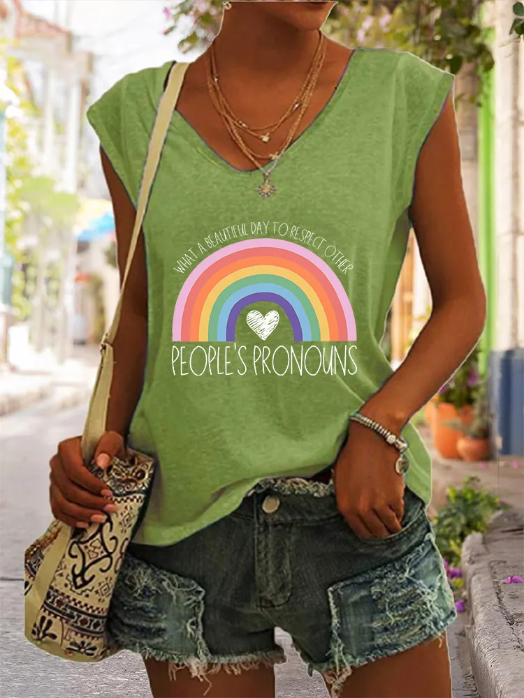 Women's Gay Day What A Beautiful Day To Respect Other People'S Pronouns V-neck Vest