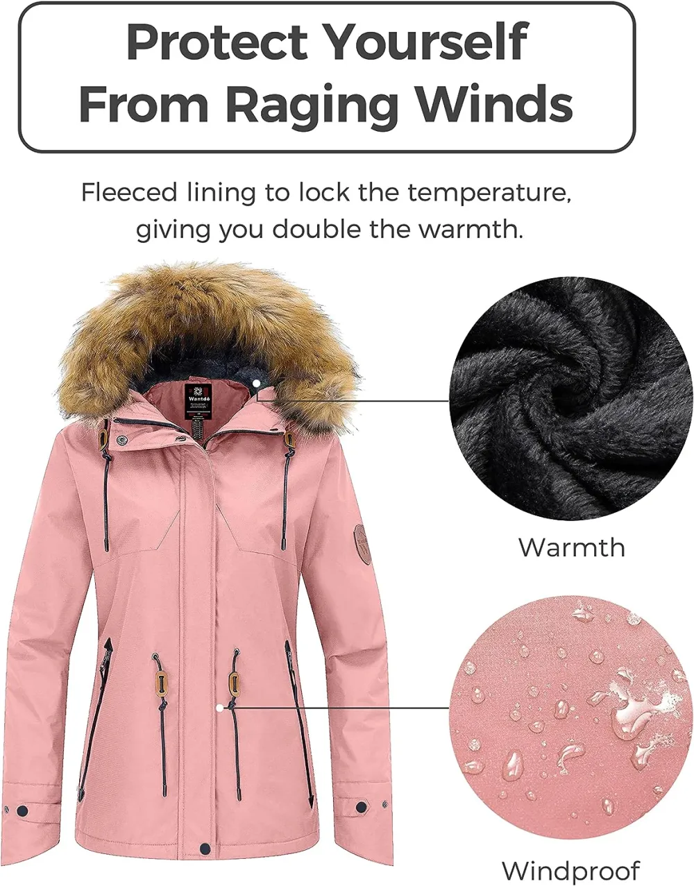 Women's Waterproof Ski Jacket Hooded Winter Snow Coat Mountain Snowboarding Jackets Insulated Fleece Parka