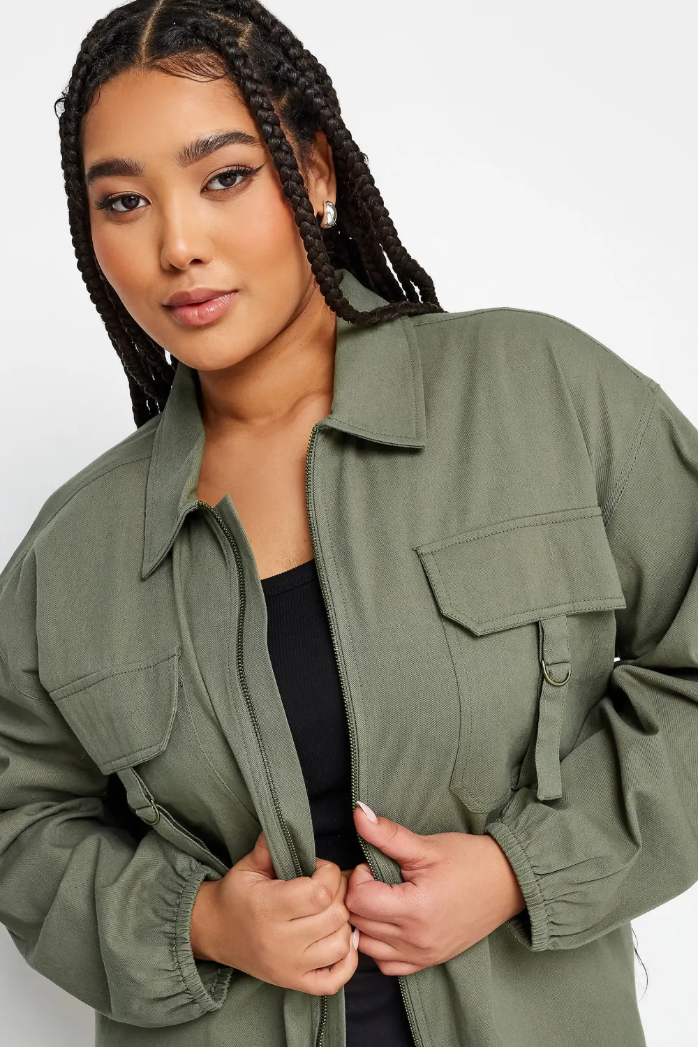 YOURS Curve Khaki Green Utility Bomber Jacket