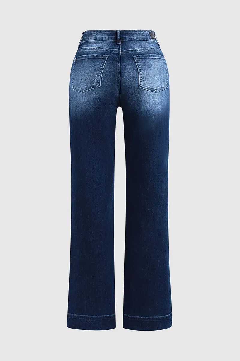 Pocket Detail Mid Rise Bootcut Jeans Without Belt