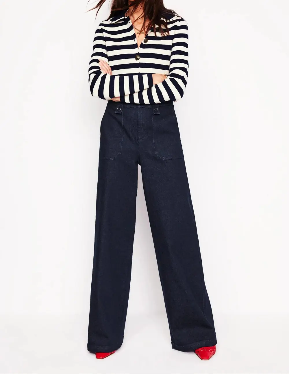 Navy Blue Wide - Leg Trousers