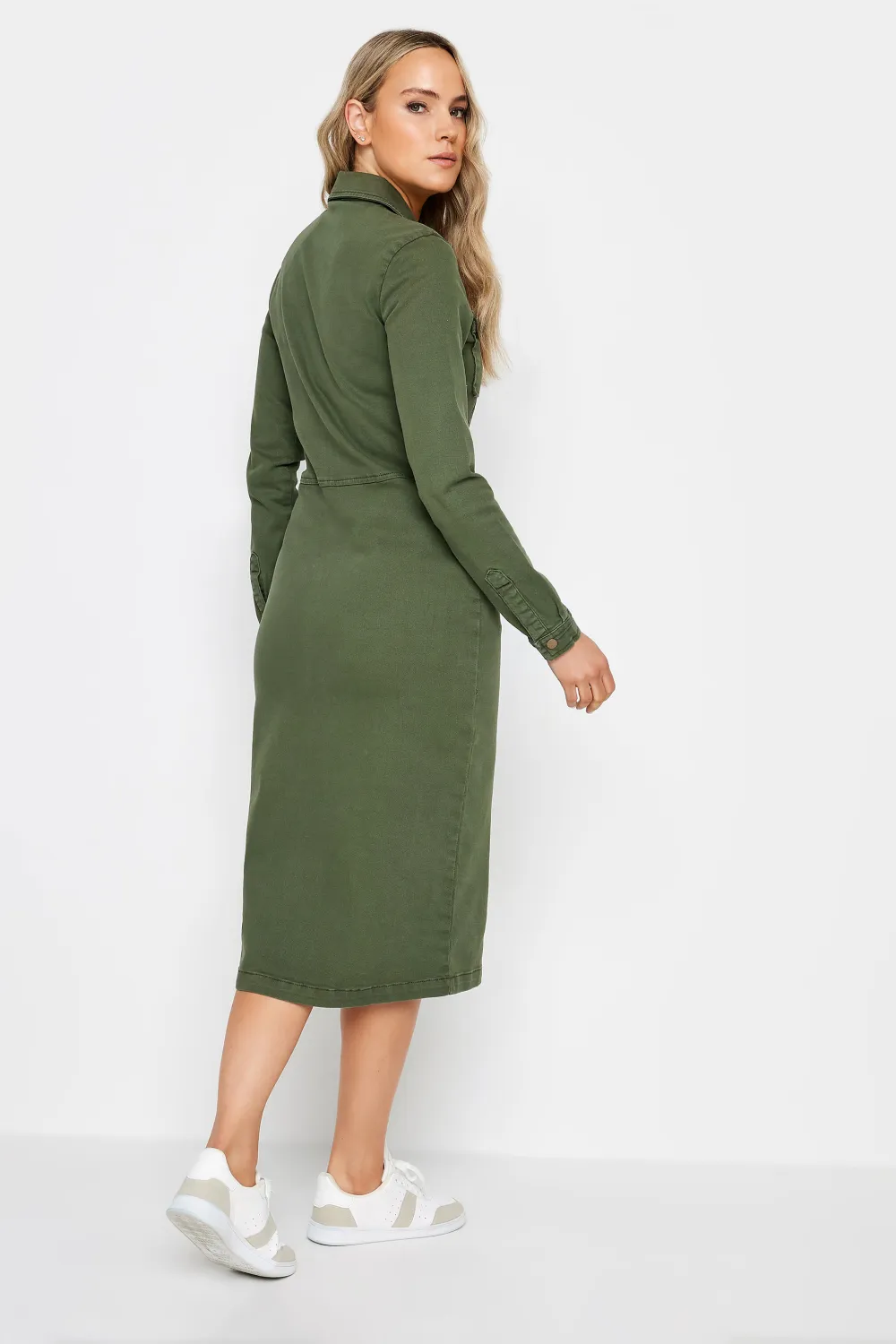 LTS Tall Khaki Green Denim Zip Through Midi Dress