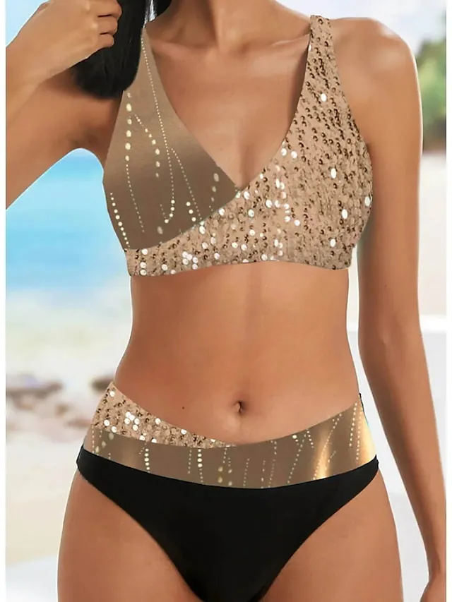 Women's Swimwear Bikini Plus Size Swimsuit 2 Piece Cut Out Graphic Blue Purple Gold Green Bandeau Bathing Suits Sports Push Up Summer