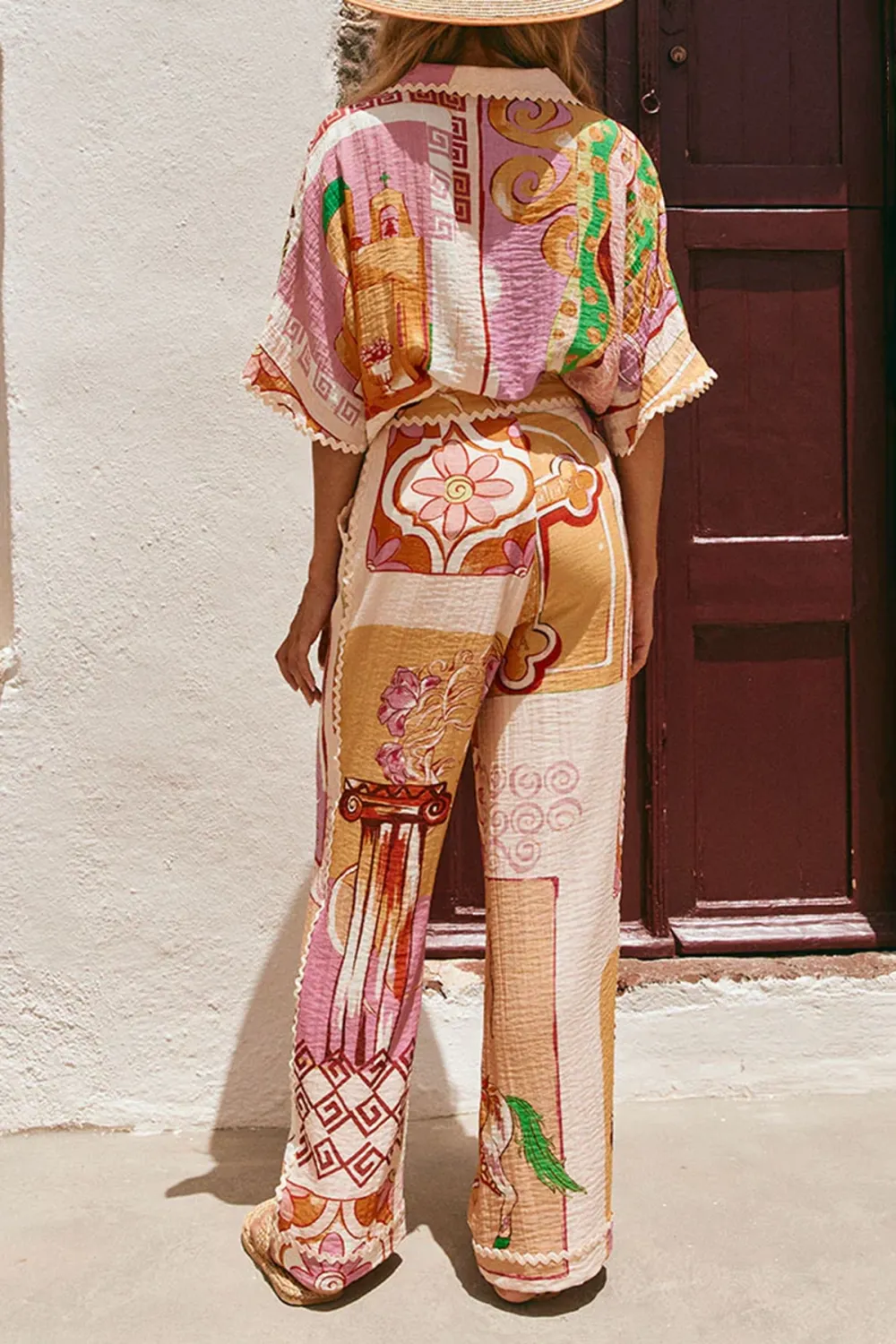 Patchwork Print Wide Leg Palazzo Pants