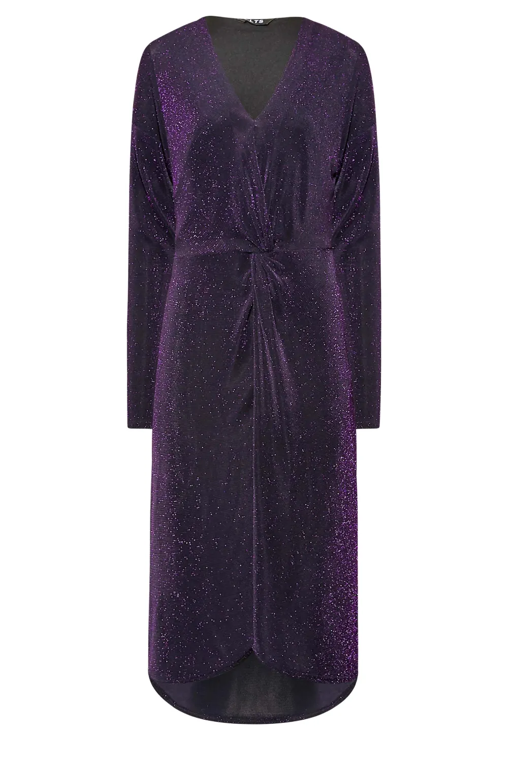 LTS Tall Black & Purple Glitter Twist Wrap Midi Dress