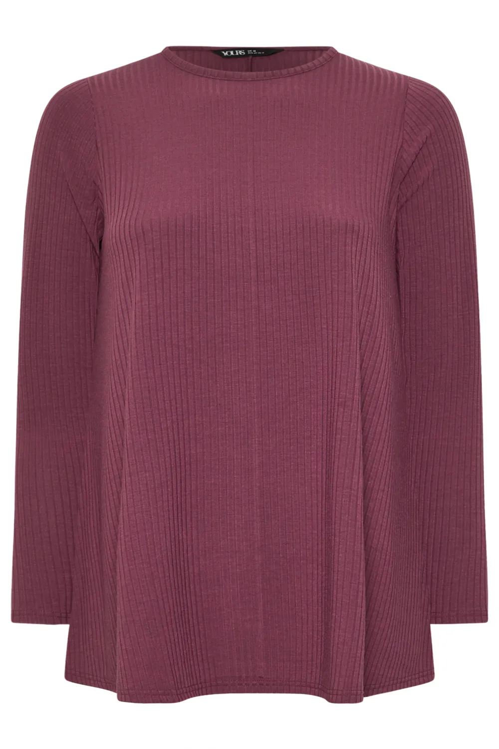 YOURS Curve Black Long Sleeve Ribbed Swing Top