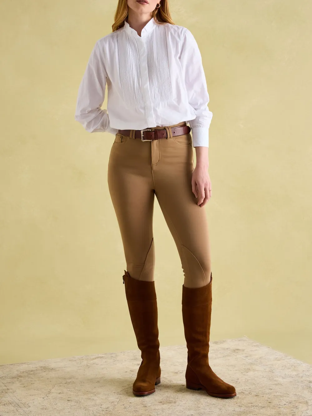 Long Sleeve White Pleated Tuxedo-Style Shirt