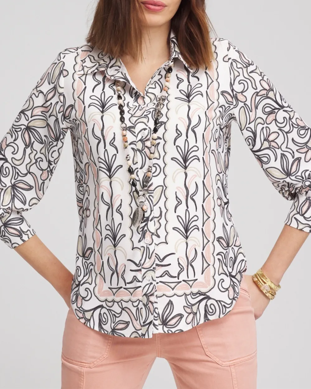 Faux Silk Floral Collared Shirt