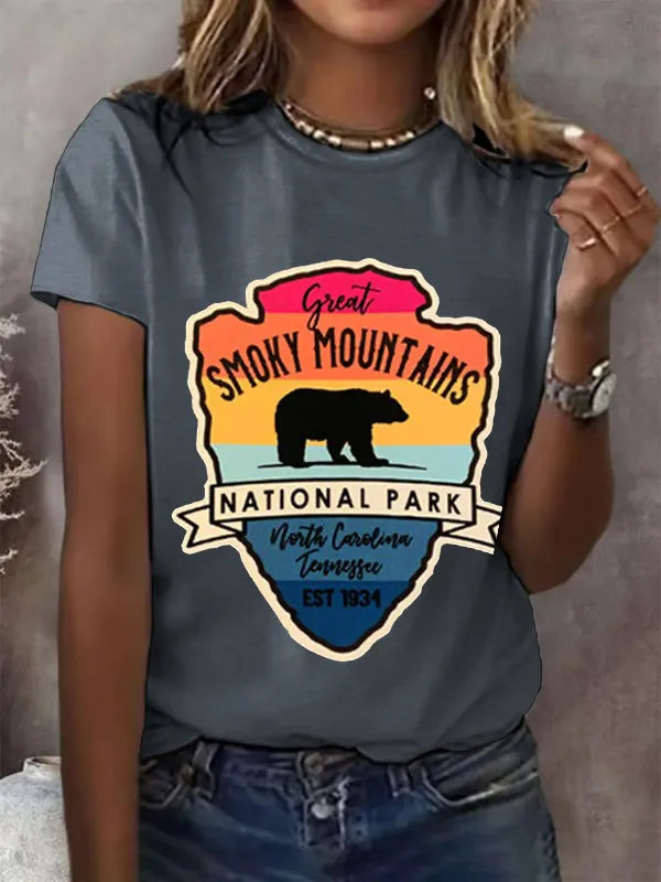 T-Shirt Women Women'S Smoky Mountains National Park Print Crew Neck T-Shirt