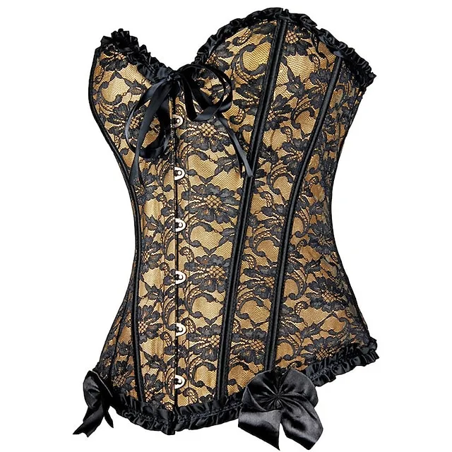 Women's Plus Size Corsets Halloween Country Bavarian Overbust Corset Tummy Control Push Up Jacquard Lace Stripe Waves Hook & Eye Lace Up Nylon Others Christmas Wedding Party Birthday Party