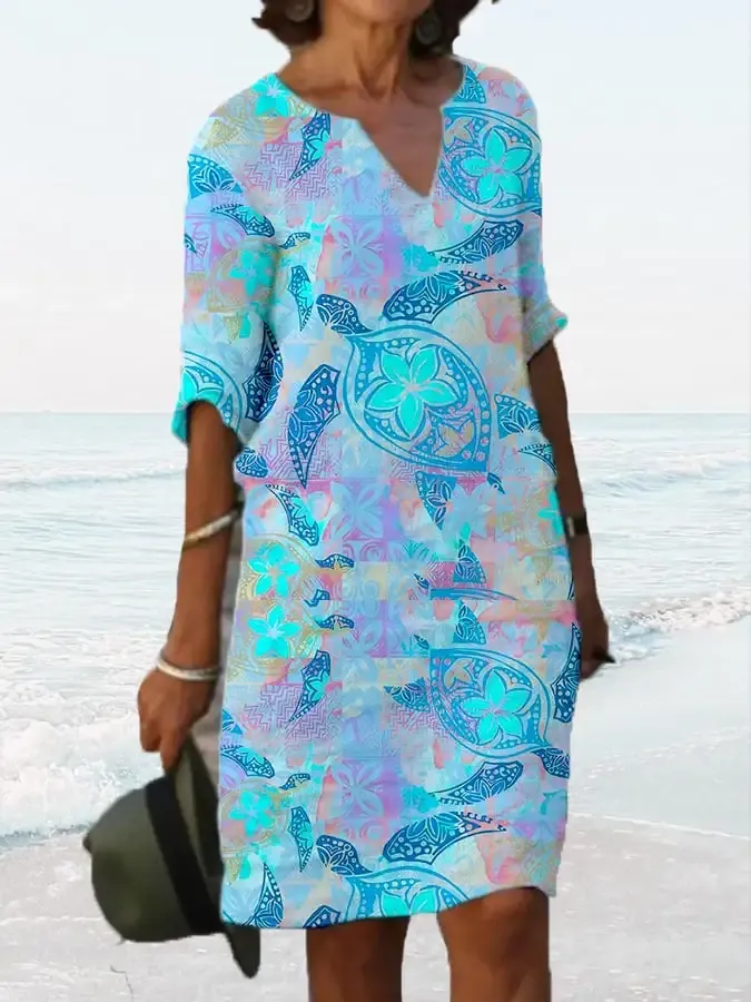 Ocean Turtle Casual Print Dress