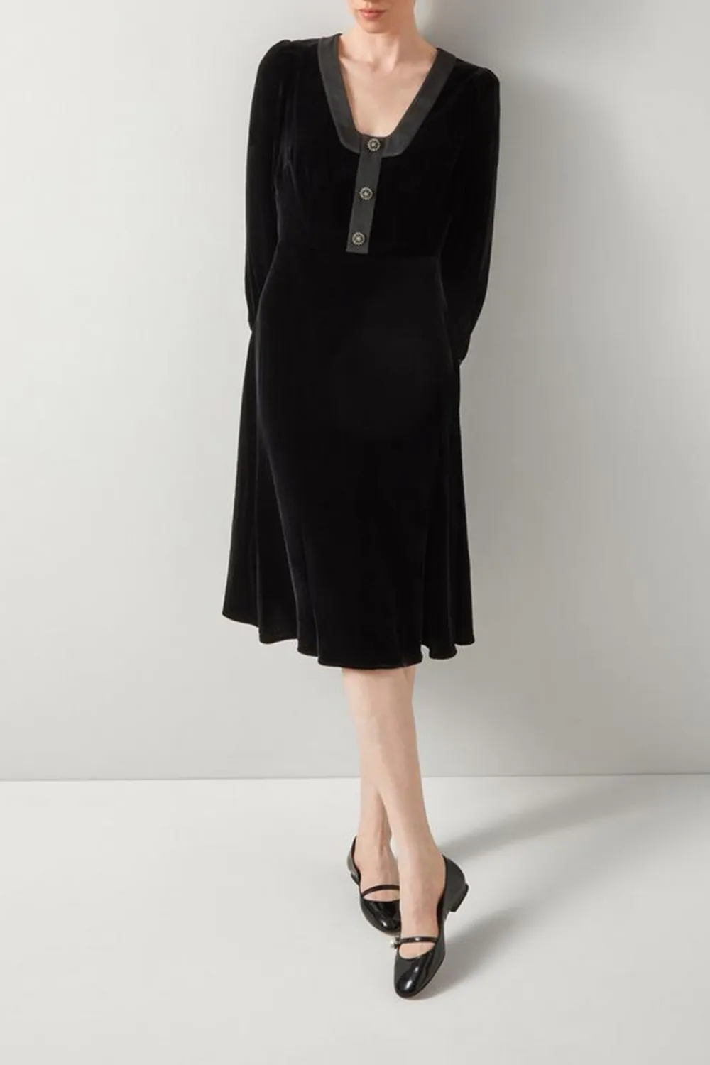 Black Contrast Trim Short Sleeve Midi Dress