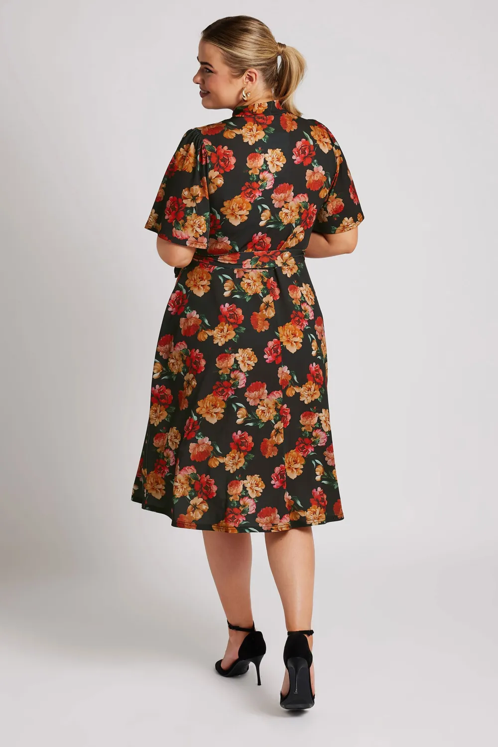 YOURS LONDON Curve Black & Orange Floral Print Skater Dress