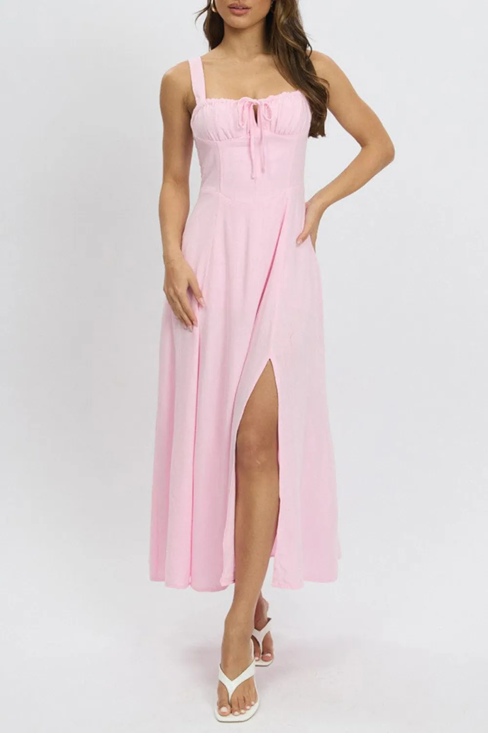 Pink Maxi Dress Corset Detailed
