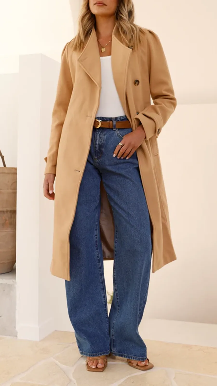 Elongated Button-Down Wool Jacket