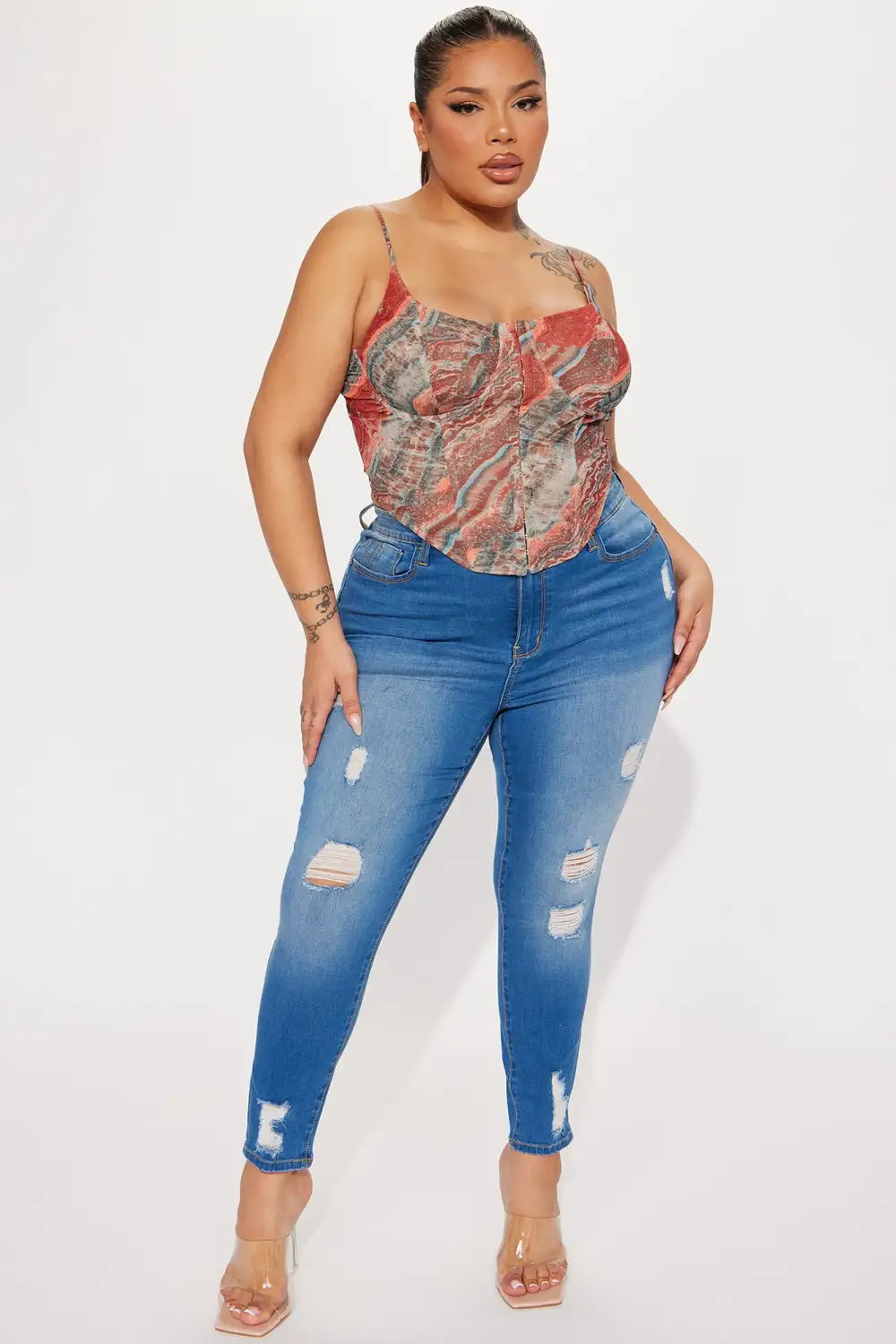 Marble Mesh Corset - Rust/combo